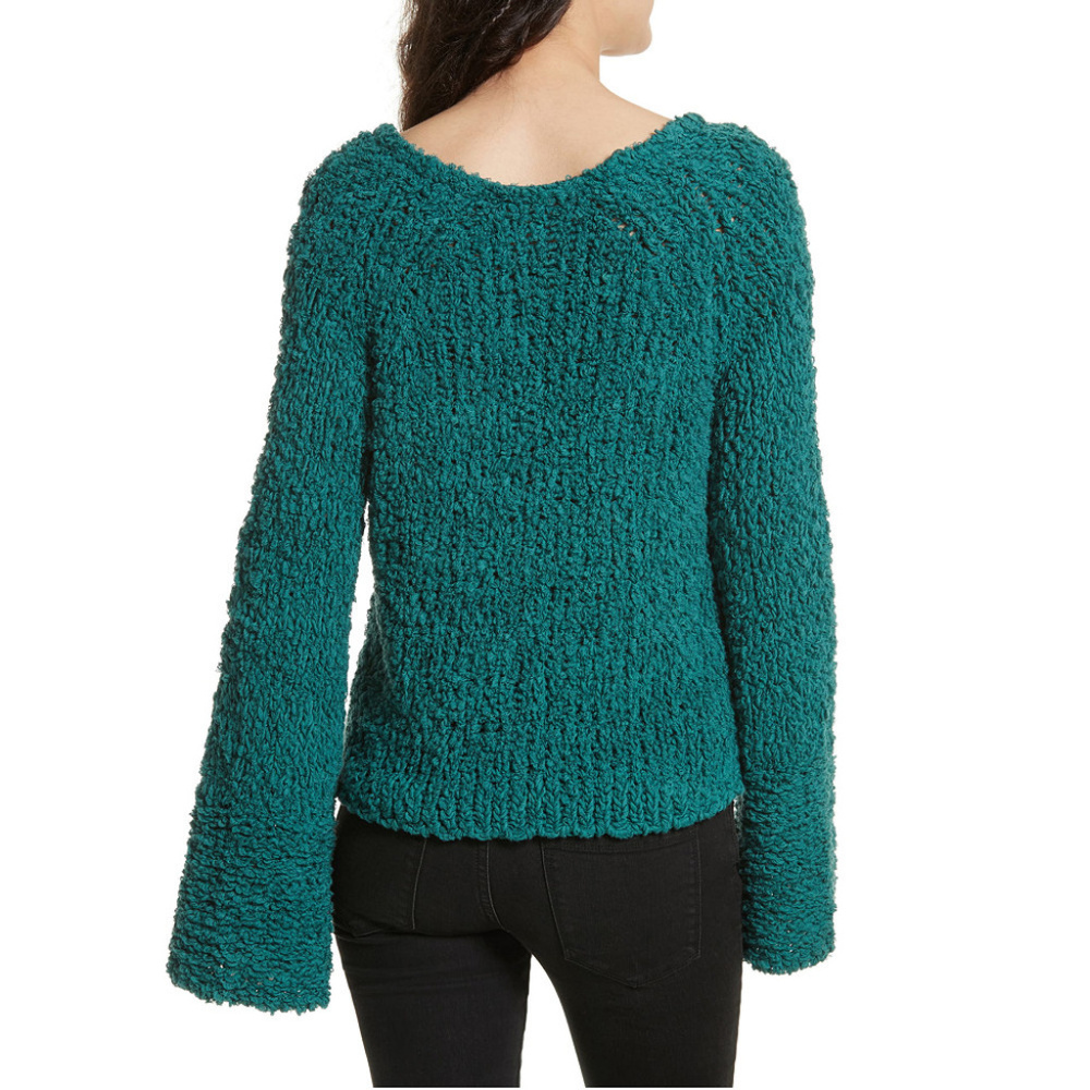 FREE PEOPLE Green Sand Dune Bell Sleeve Sweater L - Picture 3 of 8